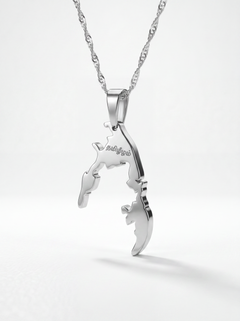 Silver plated Tamil Eelam map necklace with Tamil script pendant on a chain by KIRO UK