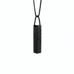 Black cuboid Egyptian statement necklace with engraved hieroglyphic symbols on a geometric pendant and chain by KIRO UK