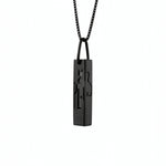 KIRO UK black cuboid necklace with raised Egyptian hieroglyphic symbols on a chain from the Egyptian Collection and Statement Pieces collection