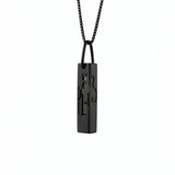 KIRO UK black cuboid necklace with raised Egyptian hieroglyphic symbols on a chain from the Egyptian Collection and Statement Pieces collection