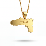 Gold plated Tigray map pendant necklace with geometric detailing and chain by KIRO UK for cultural pride and everyday wear