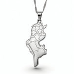Silver plated Tunisia map pendant necklace on a chain symbolizing national pride from KIRO UK