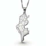 Silver plated Tunisia map pendant necklace on a chain symbolizing national pride from KIRO UK