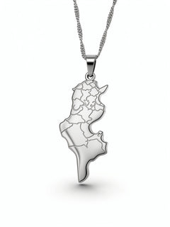 Silver plated Tunisia map pendant necklace on a chain symbolizing national pride from KIRO UK