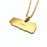 18K gold plated Yemen map pendant necklace with KIRO engraved on the reverse side shown on a gold chain